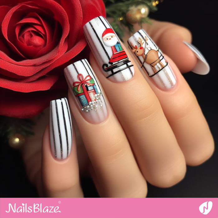 Striped Nails with Santa Claus | Christmas | Winter - NB1329